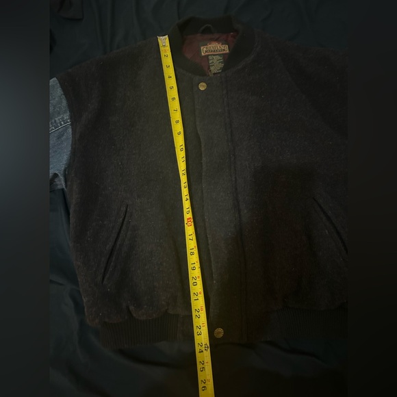 Vintage 90s Greatland Apparel Denim Sleeve Wool Bomber Jacket Mens Large VTG Y2K - Picture 9 of 12